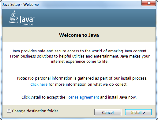 The Oracle Java installer assistant