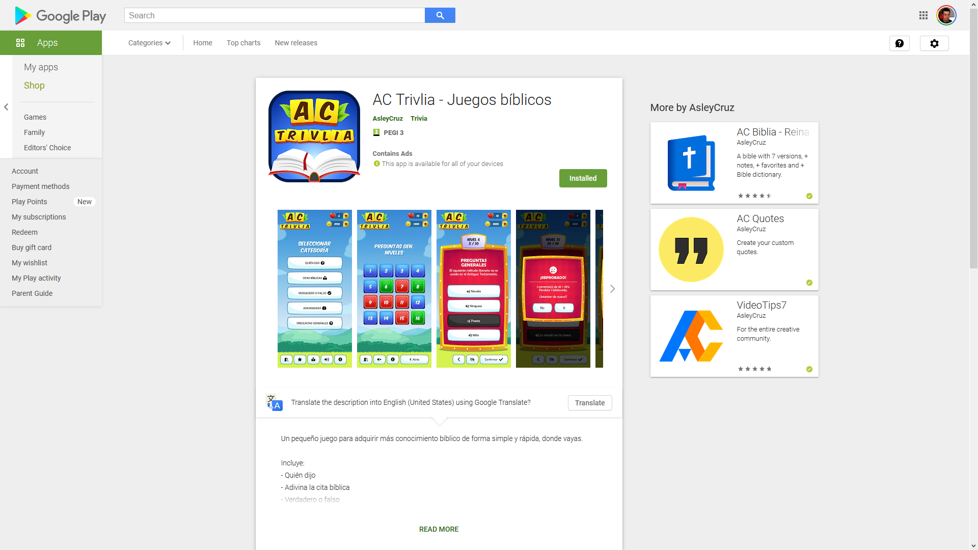 AC-Trivlia in the Google Play store